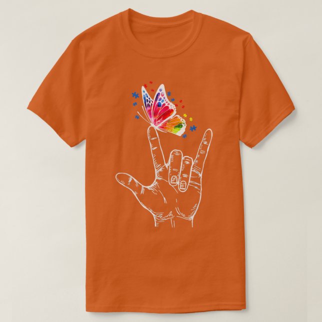 T-shirt I Love You Main Sign Language Butterfly Autism Awa (Design devant)