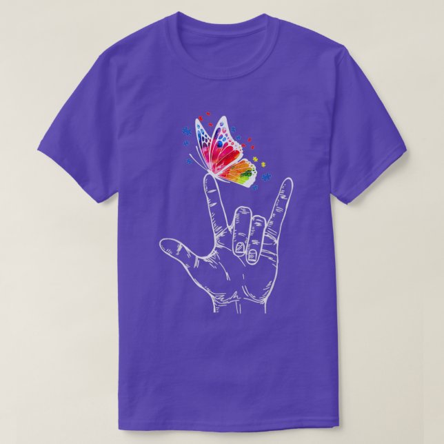 T-shirt I Love You Main Sign Language Butterfly Autism Awa (Design devant)