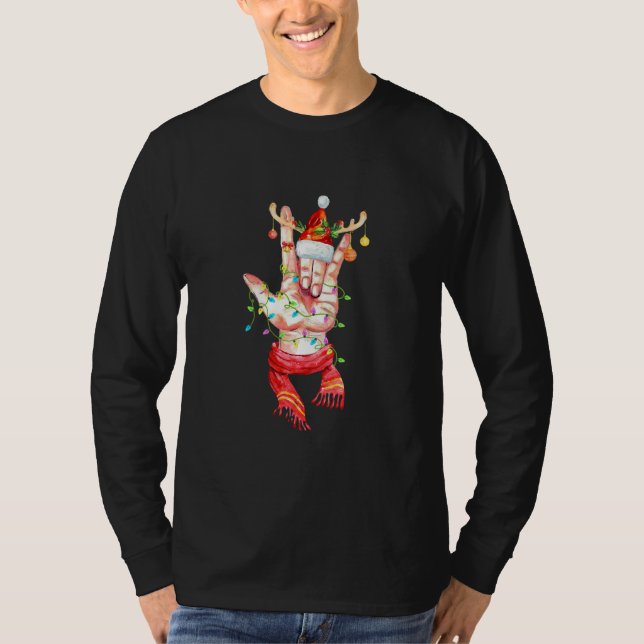 T-shirt I Love You Sign Language Santa Hat Reindeer Horns (Devant)