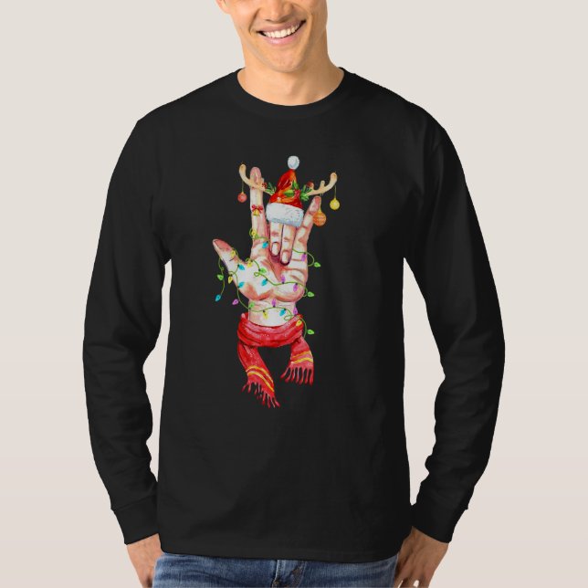 T-shirt I Love You Sign Language Santa Hat Reindeer Horns (Devant)