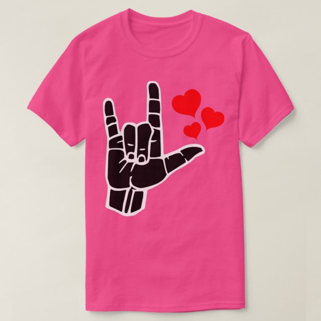 T-shirt I LOVE YOU sign sur coeur rouge Langue des signes  (Design devant)