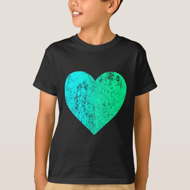 T-shirt I Love You Teal Heart Distressed Valentine's Day  (Devant)