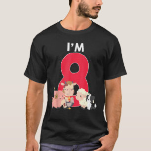 T-shirt I m 8 Anniversaire Fermier Garçon Fille Animaux
