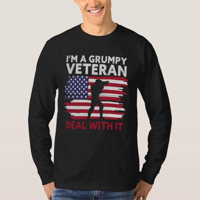 T-shirt I m a grumpy veteran Deal with it USA Flag America (Devant)