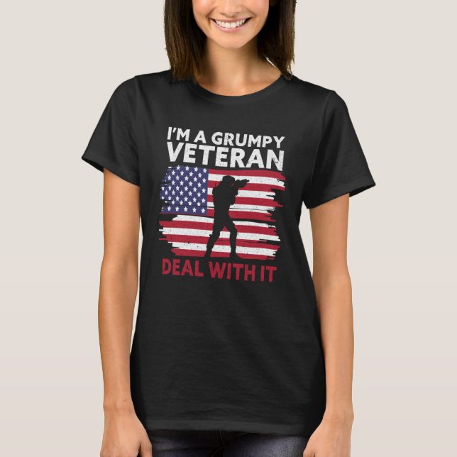 T-shirt I m a grumpy veteran Deal with it USA Flag America (Devant)