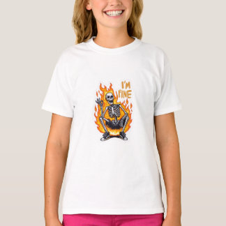 T-shirt I’m Fine Skeleton on Fire Funny Sticker Illustrati