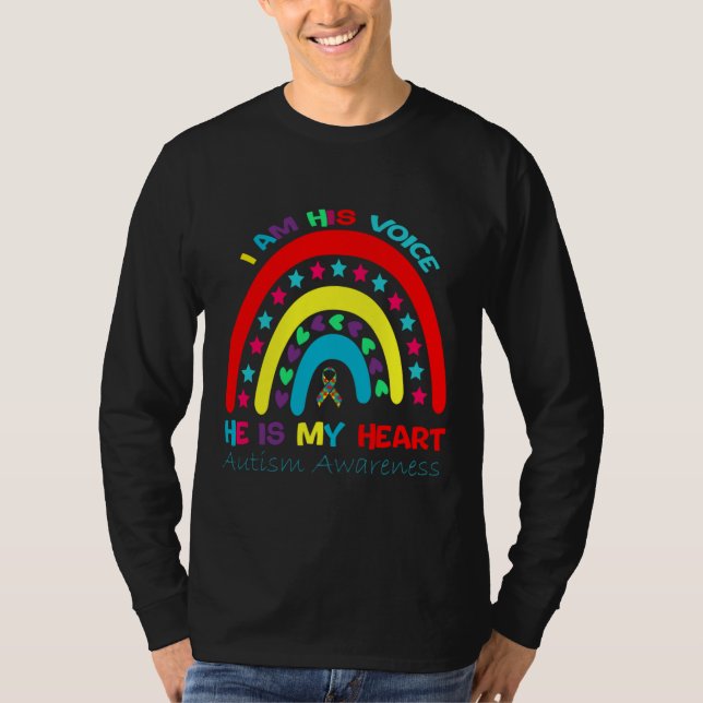 T-shirt I M His Voice He Is My Heart Autism Awareness Dad (Devant)