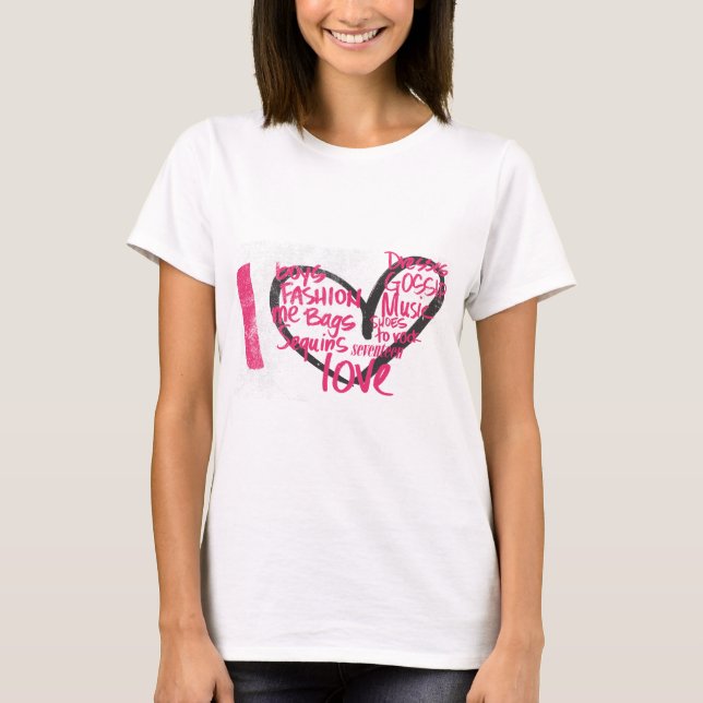 T-shirt I magenta de graffiti de coeur (Devant)
