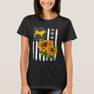 T-shirt I Mon Akita Inu Drapeau Américain Et Tournesol