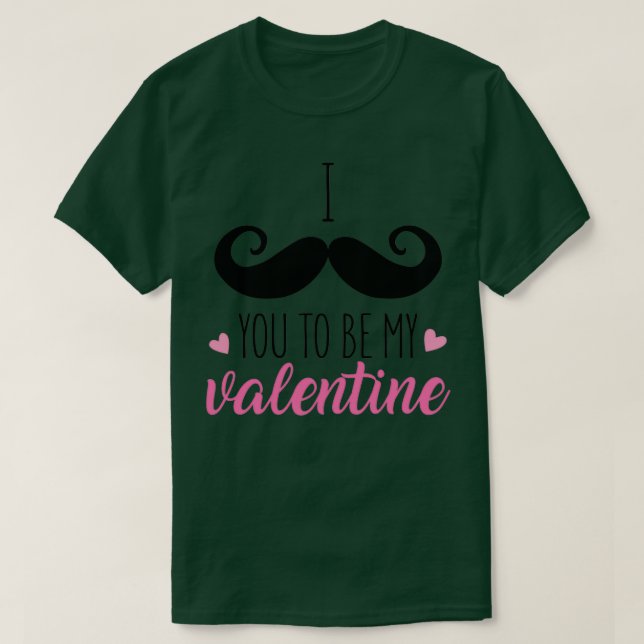 T-shirt I mustache you to be my valentine pink hearts (Design devant)