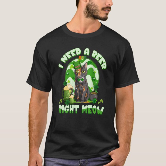 T-shirt I Need A Beer Right Meow Tortoiseshell Cat Lucky (Devant)