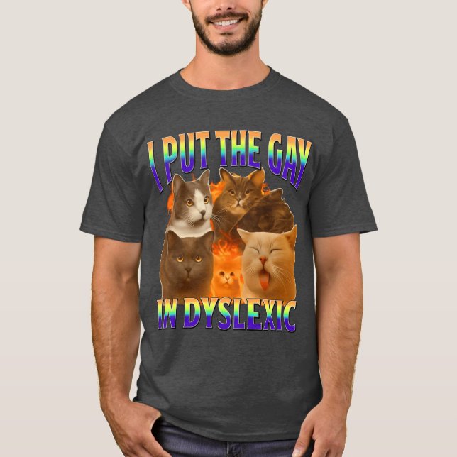 T-shirt i put the gay in dysleic funny cat meme gift (Devant)