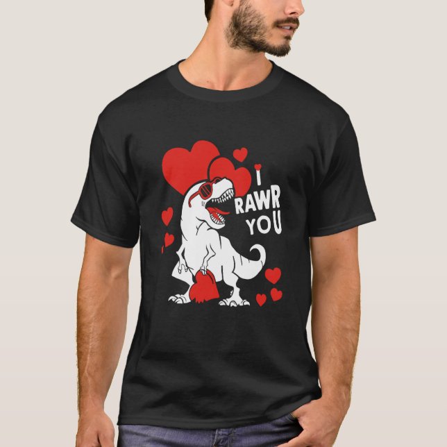 T-shirt I rawr you Dinosaur Trex Valentine's Day Boys Girl (Devant)