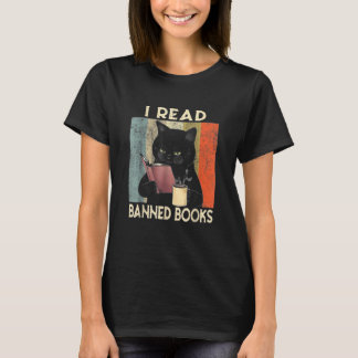 T-shirt I Read Banned Books Black Cat Reader Bookworm Wome