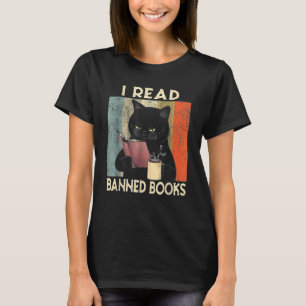 T-shirt I Read Banned Books Black Cat Reader Bookworm Wome