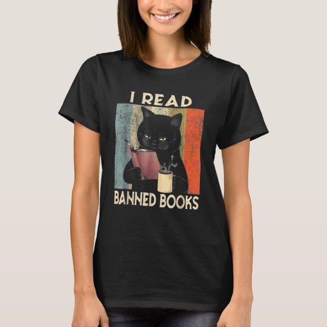 T-shirt I Read Banned Books Black Cat Reader Bookworm Wome (Devant)