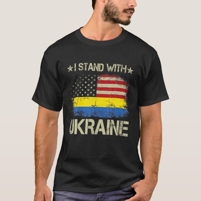 T-shirt I Stand with Ukraine Support Ukrainian American US (Devant)