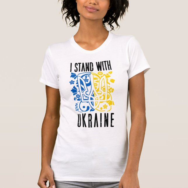T-shirt I stand with Ukraine. Trident of Ukraine. (Devant)