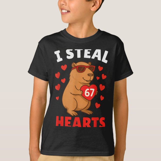 T-shirt I Steal 67 Hearts Valentine’s Day 67 Meme 6 7 Capy (Devant)