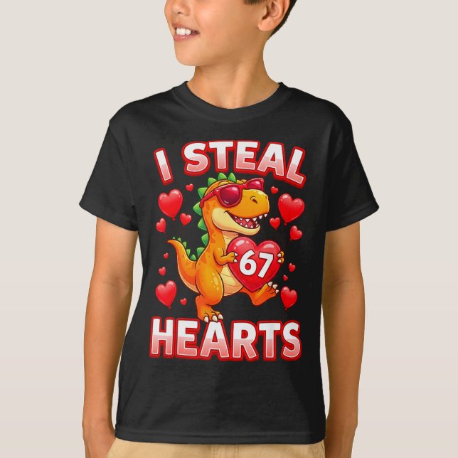 T-shirt I Steal Hearts 67 Trex Kids Valentines Meme Six Se (Devant)