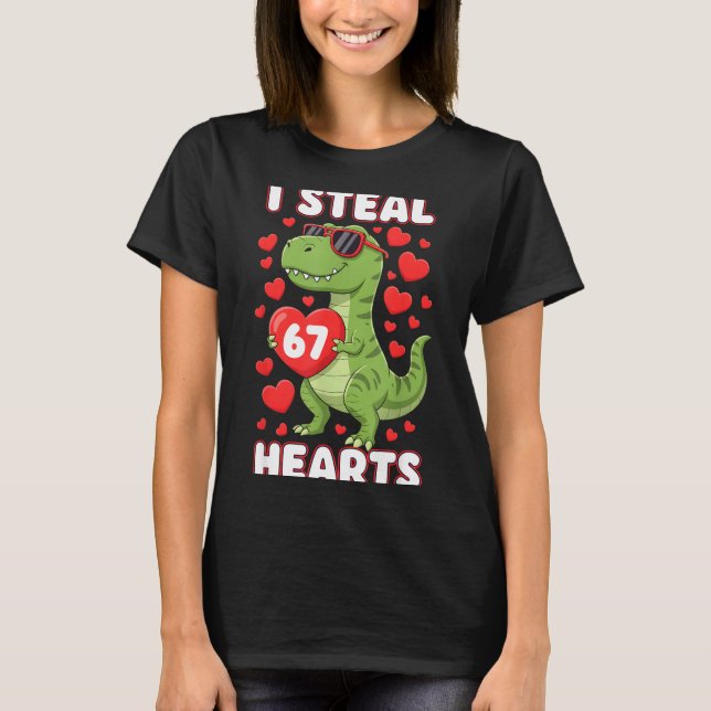 T-shirt I Steal Hearts 67 Trex Kids Valentines Meme Six Se (Devant)