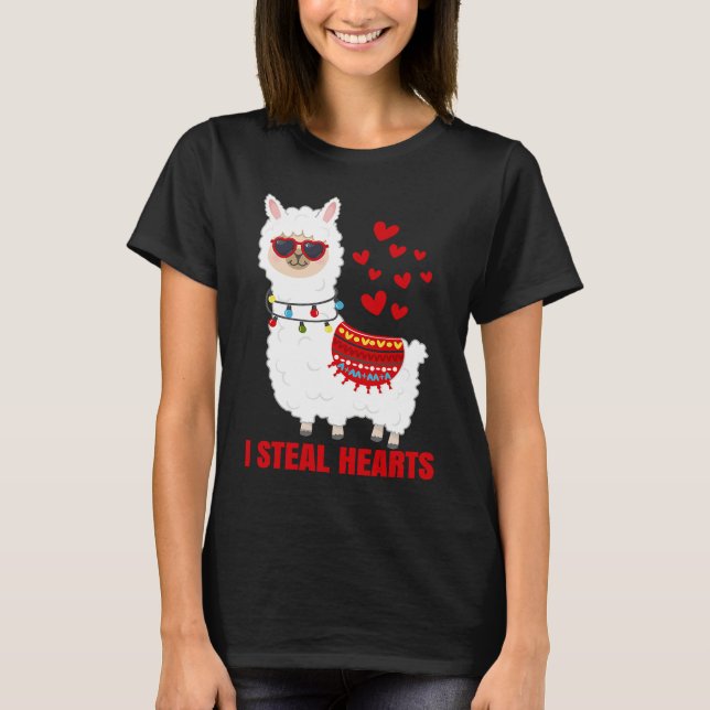 T-shirt I Steal Hearts cute Llama Valentines Day (Devant)