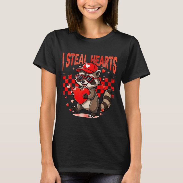 T-shirt I Steal Hearts Design Raccoon Valentine Day Retro  (Devant)