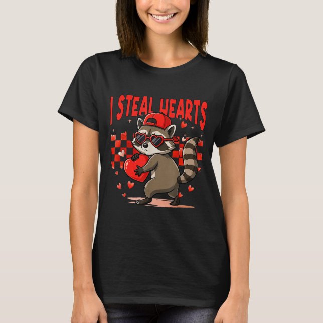 T-shirt I Steal Hearts Design Raccoon Valentine Day Retro  (Devant)