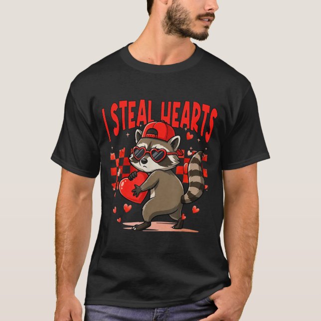 T-shirt I Steal Hearts Design Raccoon Valentine Day Retro  (Devant)