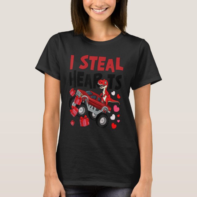 T-shirt I Steal Hearts Dinosaur Monster Truck T Rex Valent (Devant)