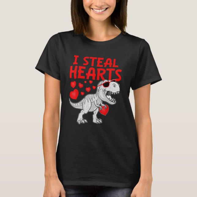 T-shirt I Steal Hearts Dinosaur T Rex Cute Baby Boys Valen (Devant)