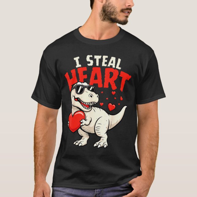 T-shirt I Steal Hearts Dinosaur Valentines For Boys Girls  (Devant)