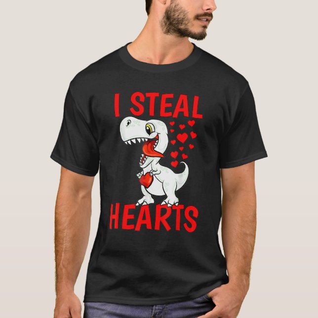 T-shirt I Steal Hearts For Boys Valentines Day Kids Dinosa (Devant)