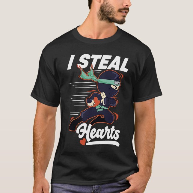 T-shirt I Steal Hearts Ninja Boys Valentines Day Kids and  (Devant)