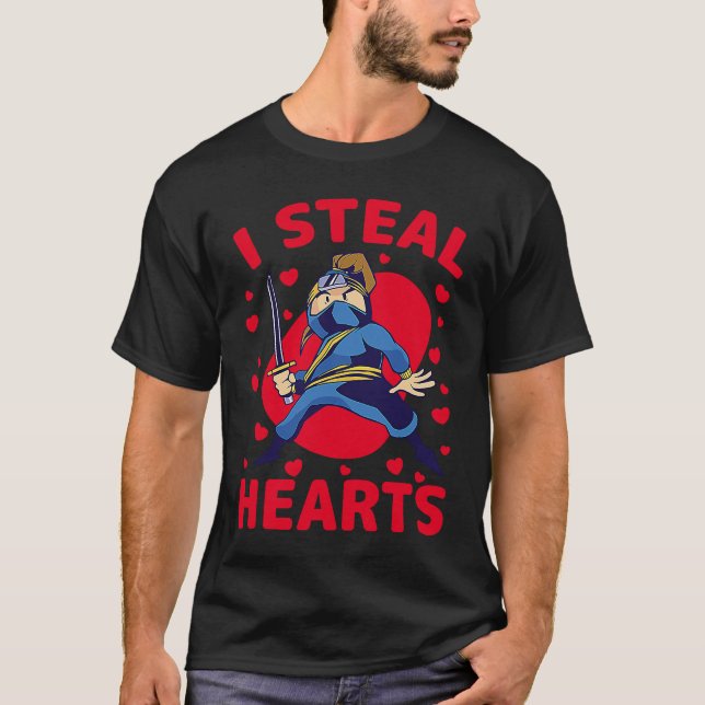 T-shirt I Steal Hearts Ninja Boys Valentines Day Toddler   (Devant)