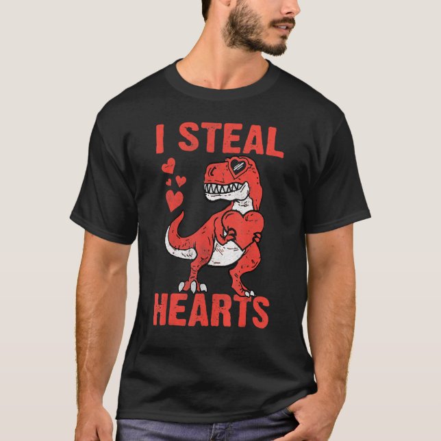 T-shirt I Steal Hearts T Rex Dino Valentine Dinosaur Boy K (Devant)