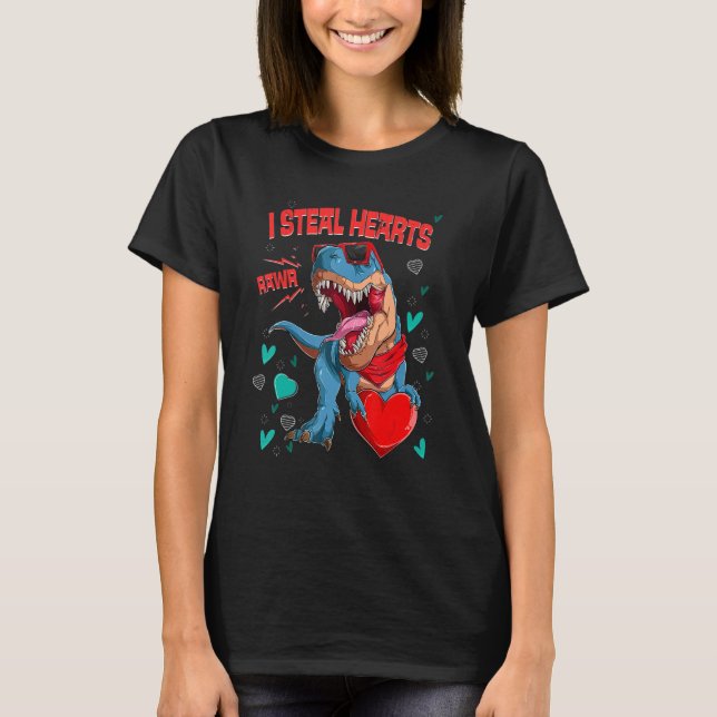 T-shirt I Steal Hearts T rex Dinosaur Valentines Day Kids  (Devant)