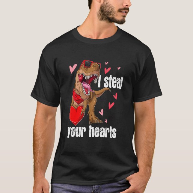 T-shirt I Steal Hearts T rex Love Dinosaur Valentines Day  (Devant)