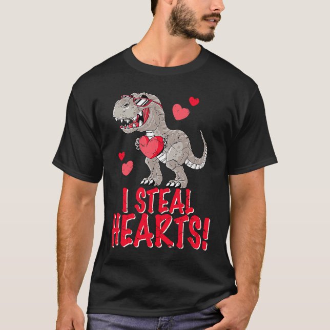 T-shirt I Steal Hearts Trex Dino Boys Valentines Day Dinos (Devant)