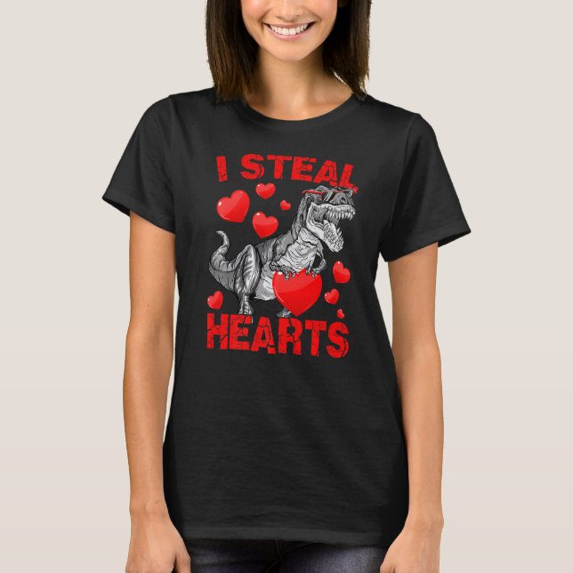 T-shirt I Steal Hearts Trex Dino Cute Baby Boy Valentines  (Devant)