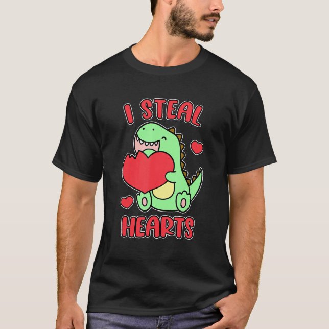 T-shirt I Steal Hearts Trex Dinosaur Cute Girls Boy Valent (Devant)
