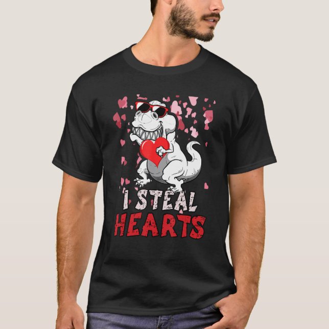 T-shirt I Steal Hearts Trex Dinosaur Valentines Day Boys K (Devant)