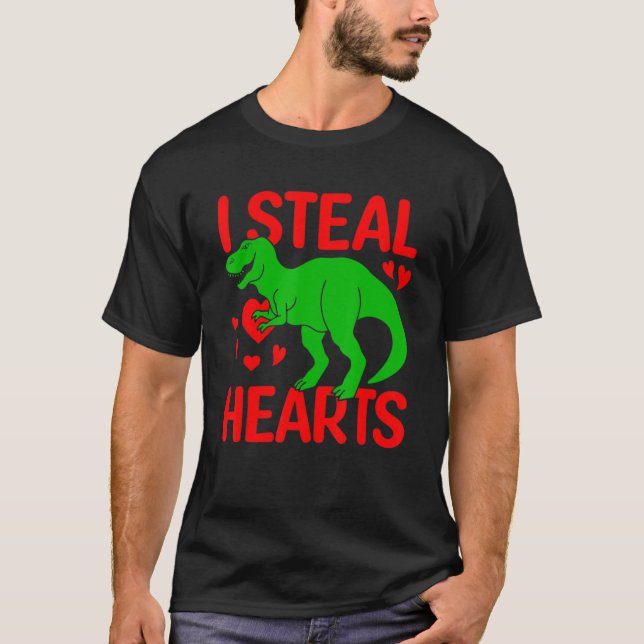 T-shirt I Steal Hearts Valentines Day Boys Kids Dinosaur R (Devant)