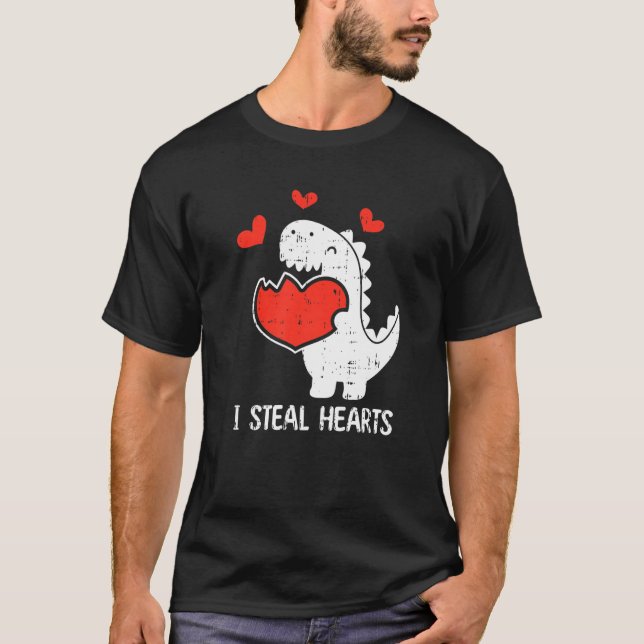 T-shirt I Steal Hearts Valentines Day Cool T-Rex Dinosaur (Devant)