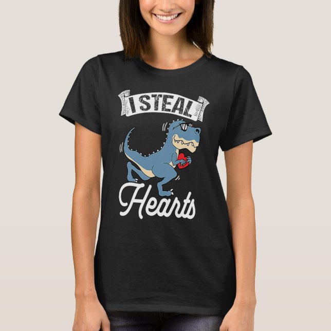 T-shirt I Steal Hearts Valentine's Day Dino Flowers Date S (Devant)