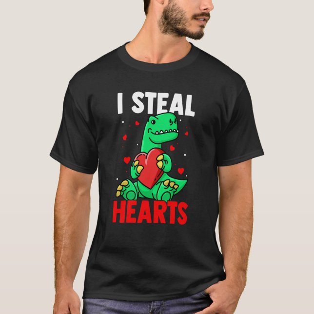 T-shirt I Steal Hearts Valentine's Day Dino Roses Date Nig (Devant)