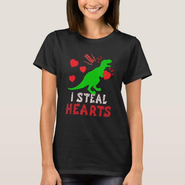 T-shirt I Steal Hearts Valentines Day Dinosaur Boys Men Lo (Devant)