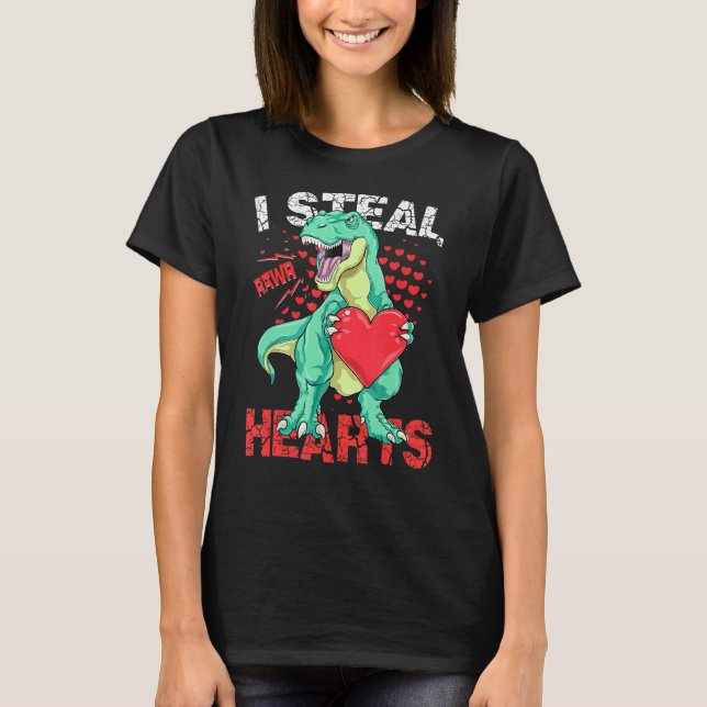 T-shirt I Steal Hearts Valentines Day Dinosaur Boys Men Lo (Devant)