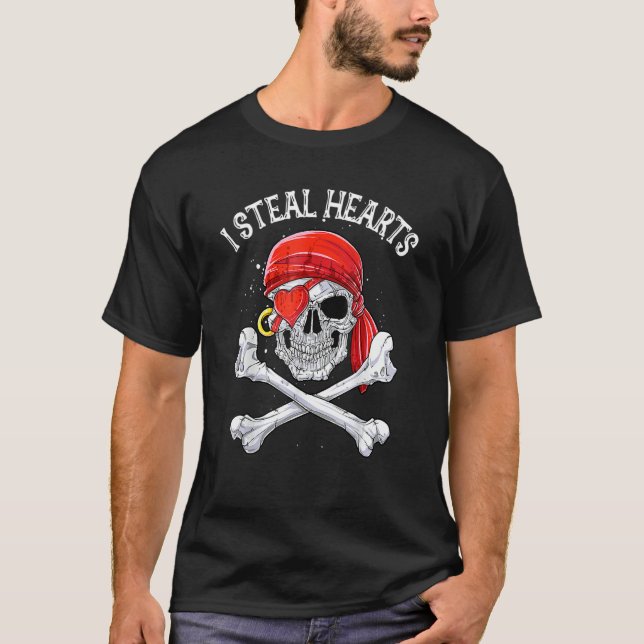 T-shirt I Steal Hearts Valentines Day Pirate Boys Skull (Devant)