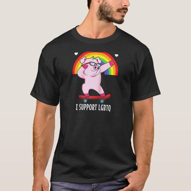 T-shirt I Support Lgbtq Pig Lgbt Drapeau Raglan (Devant)